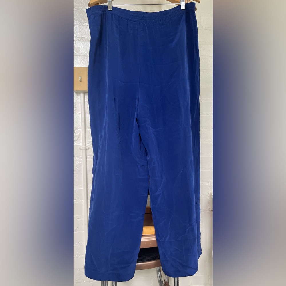 Navy blue wide leg silk pants